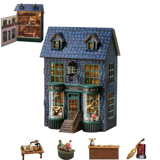 Kisoy DIY Miniature House Kit, Tiny House Building Kit with Furniture and LED Light for Adults and Teens, DIY Mini House Craft Kit, Decorations/Gifts for Family and Friends(Magic Shop)