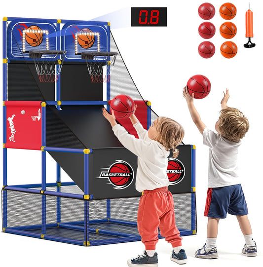 M SANMERSEN Kids Double Basketball Hoop Arcade Game Set with 6 Balls Electronic Scoreboard LED Light, Indoor & Outdoor Play, Birthday/Halloween for 3-8 Year Old Boy and Girl