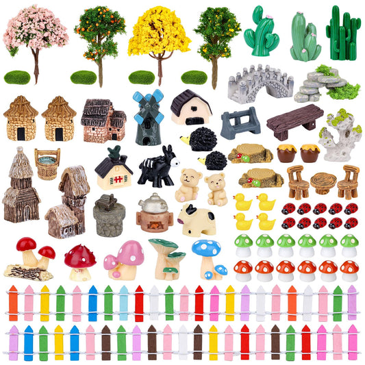 NSBUDIN 73 Pcs Fairy Garden Accessories Kit - Miniature Garden Accessories with Resin Figurines, Mini Trees & Moss for Potted Accent, Patio Decor & Succulent Projects, DIY Craft