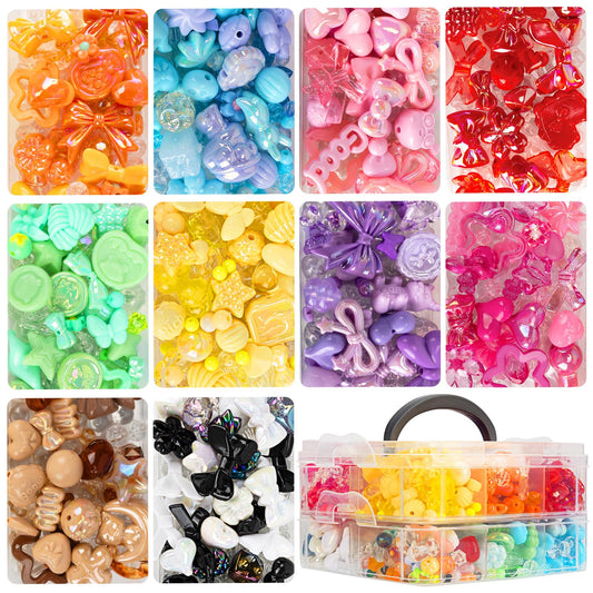 XSEINO About 1000pcs Acrylic Beads for Bracelet Making,Star Heart Flower Butterfly Candy Gummy Bear Kawaii Aesthetic Cute Beads for Jewelry Making DIY Necklace Keychain Phone Charms Crafts