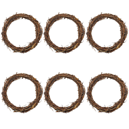 Small Round Grapevine Wreath 6 Inch Rattan Wreaths for Crafts Spring Christmas Holiday Decoration Wedding Home Decor (6 Pack)