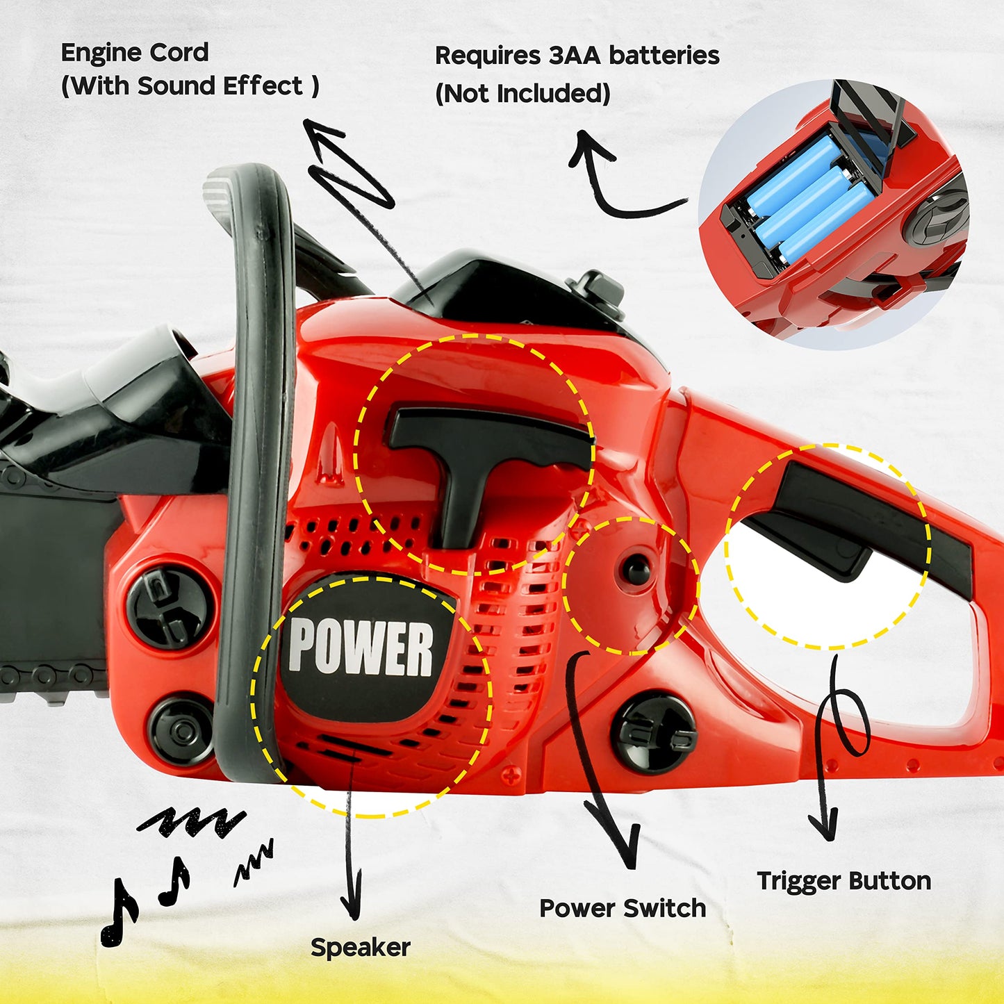 Toy Choi's Toy Chainsaw - Chainsaw Toy for Kids Power Tool Set with Realistic Sound, Pretend Play Kids Chainsaw Tool Set for Outdoor Gardening Play - kids toy for Boys Girls Ages 3 4 5 6 7 8 Years Old