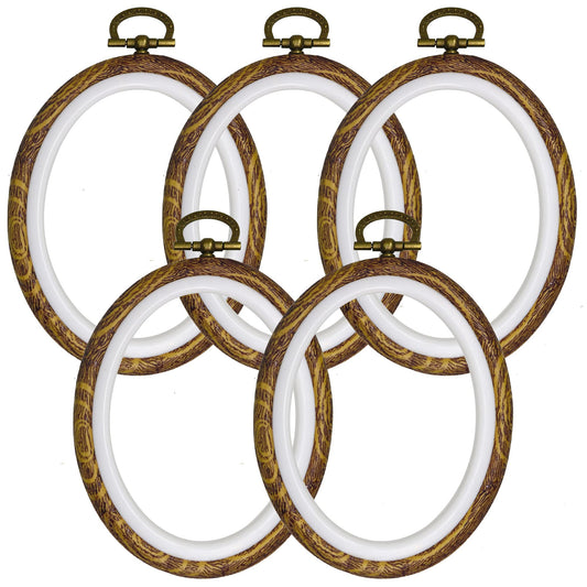 Oval Embroidery Hoops 5PCS – 5 x 4 Inch Resin Imitation Wood Hoops for Cross Stitch, Sewing & Needlework – Vintage Decorative Frames for Crafts & Display