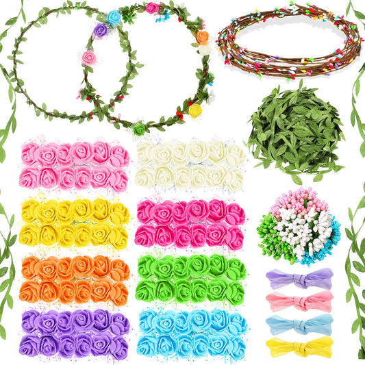 Syhood Rose Style Crowns Making Kit, 168 Pcs Parts, Make Your Own Flower Crown Wreath Headbands Craft Set Hair Accessories Handmade DIY Floral Crown Garland Kit Presents for Woman Adult Party