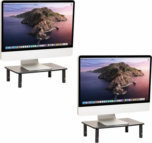 14.5"L 9.25"W 4-5.5"H, Set 2, Mind Reader Monitor Stand, Height Adjustable, Ventilated Laptop Riser, Metal, x x
