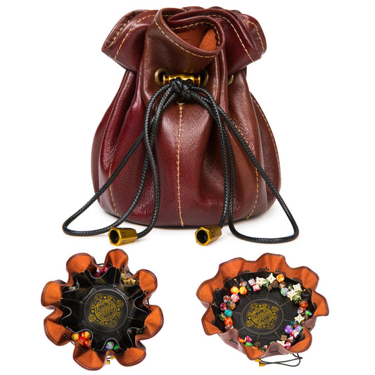 Chuleag Full-Grain Leather Dice Pouch with Built-in Rolling Tray, Magic-Themed, Large Capacity Collector's Organizer for D&D, RPGs & Dice Enthusiasts