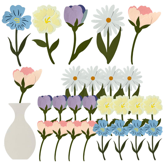 EGG CHECK 25 Pcs Handmade Paper Flower Wall Decor, Summer Wildflower Cutouts for Bulletin Board, Classroom Decor, Nursery, Bedroom, Party Decorations, Photo Backdrop, Korean Paper Craft