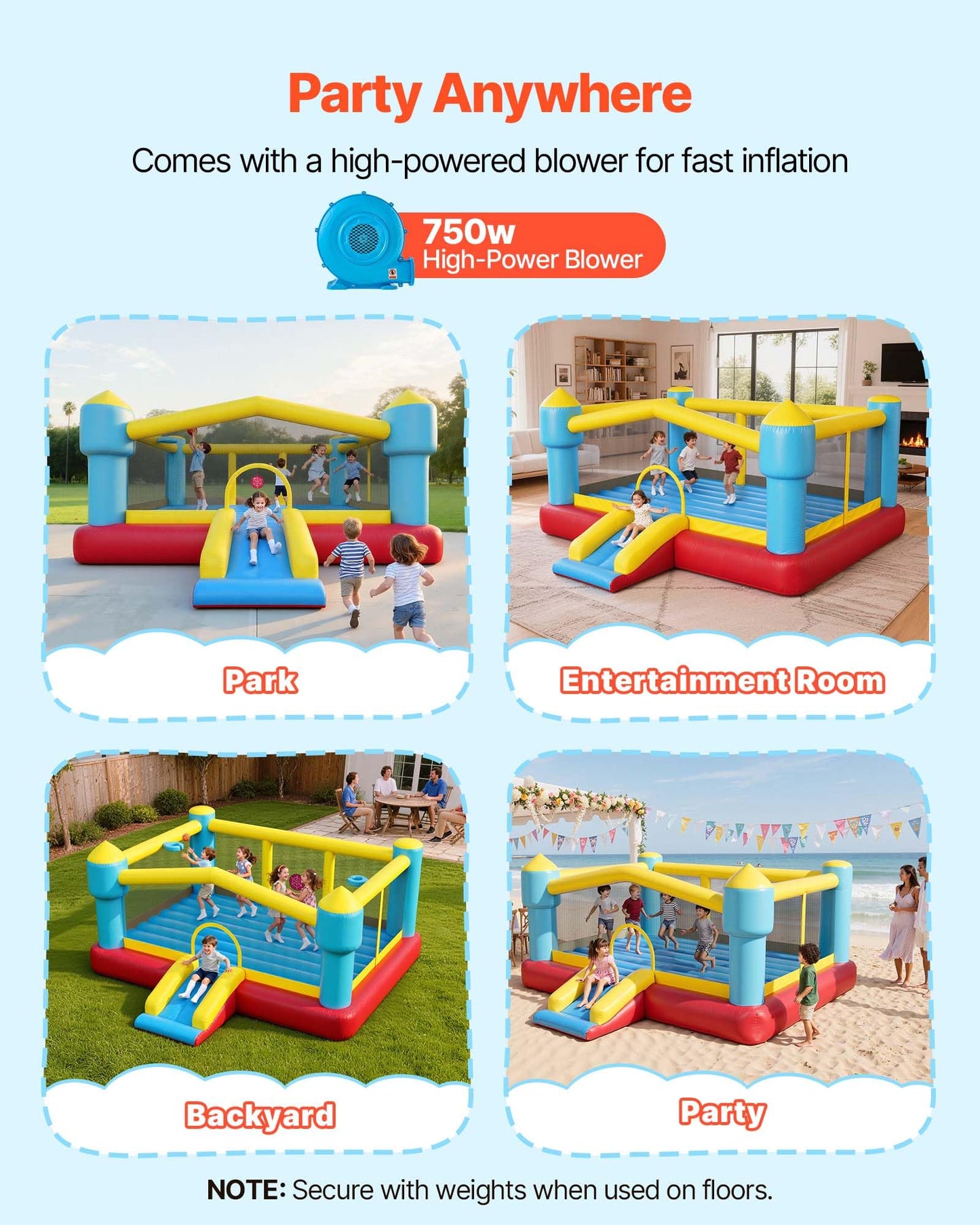 VEVOR Inflatable Bounce House, 14.7 x 13.8 x 6.8 ft Jumping Bouncy Castle, Inflatable Jumper for Kids with Slide, Basketball Hoop, Target Game & Jumping Area, Jumpings House Holds 3-4 Kids (Ages 3-8)