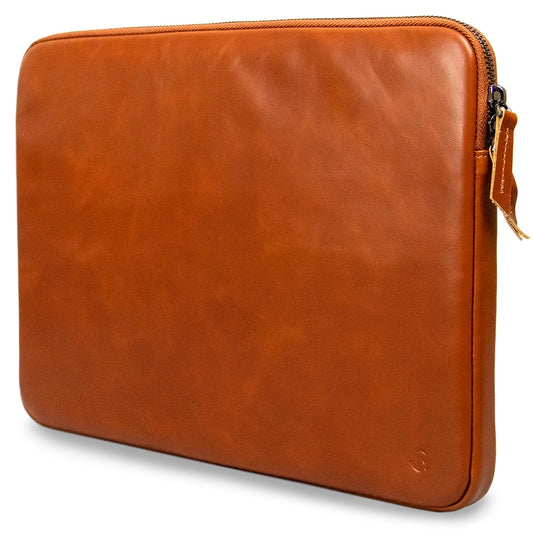 Casemade Real Leather Laptop Case/Zipped Folio Bag with Inner Pocket & Wool Lining Compatible with Apple MacBook, HP, Dell, Asus, Levovo (14 Inch - Tan)