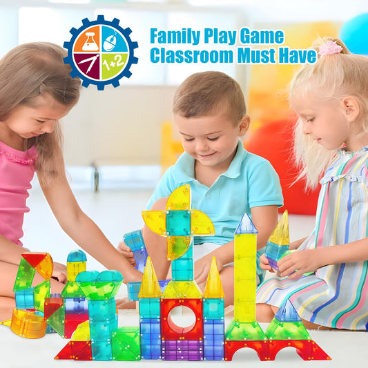 Huaker Magnetic Blocks,66 Piece Translucent Building Blocks for 3+ Boys Girls Birthday Gifts,Multi Shape Magnetic Cubes Preschool Classroom Educational Toys for 3-8 Year Old Kids STEM Activities