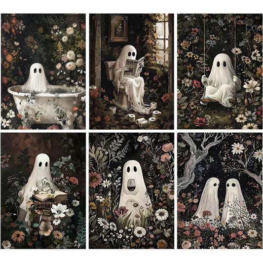 GOUOYANA 6 Packs Halloween Diamond Art Painting Kits for Adults,Ghost Diamond Painting Kits for Beginners,5D Halloween Full Drill Diamond Dots,Gem Art Crafts for Adults Wall Decor 12x16inch