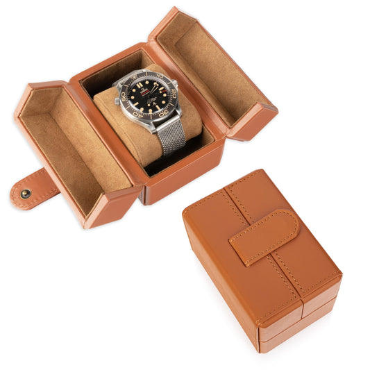 HOUSEOFHIGGINS Single Travel Watch Case - Vintage Inspired - Exterior, Soft Microfiber Lining, Fits Up to 42mm Watches - Vegan Leather - Reliable Storage for Home or Travel