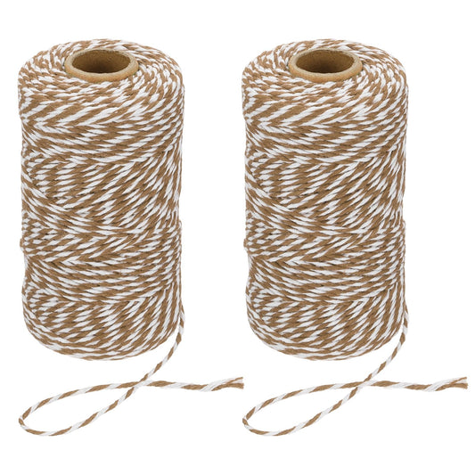 PATIKIL 2mm x 109 Yard Cotton Butcher Twine, 2 Roll Cotton Bakers Twine String Rope Cord for Gift Wrapping Arts Crafts Party Decorations Gardening, Brown White