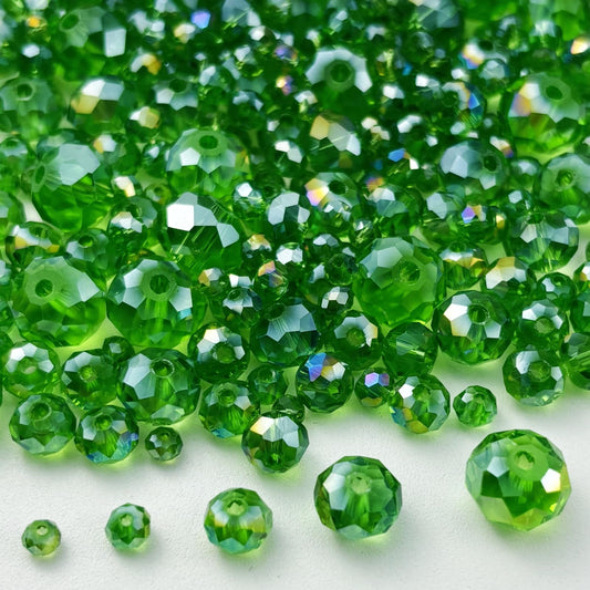 Xinhongo 600pcs Crystal Glass Beads 3mm 4mm 6mm 8mm 10mm Rondelle Faceted Crystal Beads Spacer Beads for Necklace Bracelet Earrings DIY Jewelry Crafts Making Supplies(Green AB)