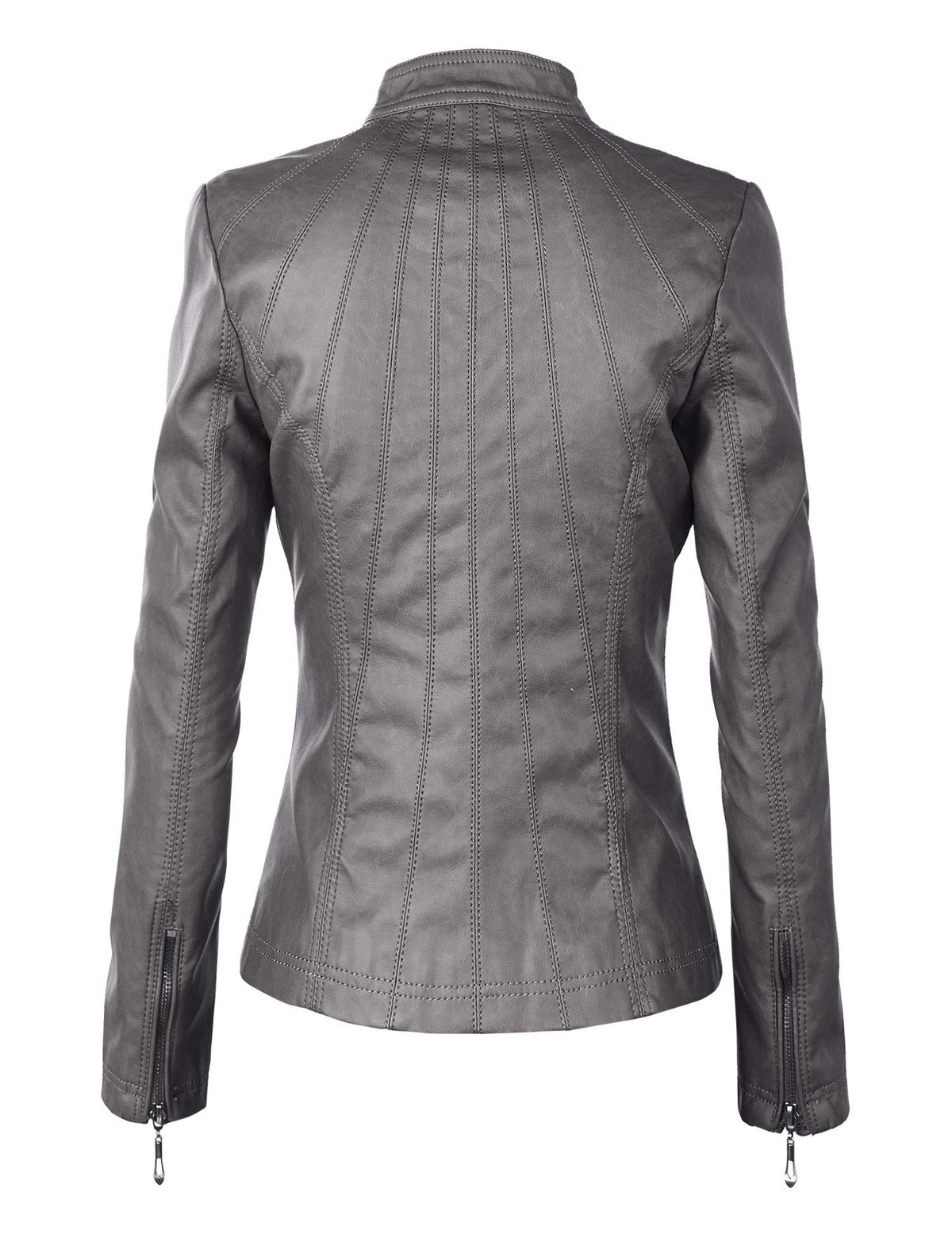 Made By Johnny MBJ WJC877 Womens Panelled Faux Leather Moto Jacket L Grey