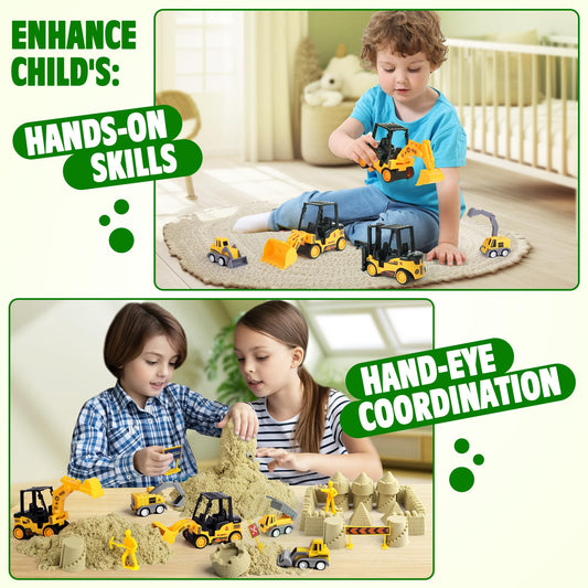 Billeeit Sand Construction Kit with Big Foldable Sandbox and 2.2lbs Moldable Sensory Play Sand, Truck Toys Including Castle Molds and Other Accessories - 36Psc Set Gifts for Kids 3+