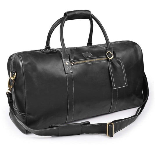 Leather Village Leather Duffel Bags for Men & Women-Stylish Travel Weekender Carry-On Sports Gym Overnight Luggage Bag - 20 Inch - Black