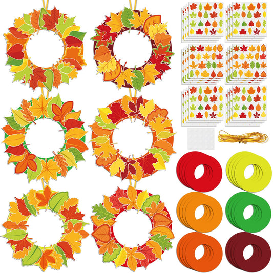 Lonfliness 36 Sets Fall Wreath Craft Kits for DIY Autumn Maple Leaves Paper Wreath Hanging Ornaments Make Your Own Thanksgiving Paper Art Craft for School Home Party Decor Activities
