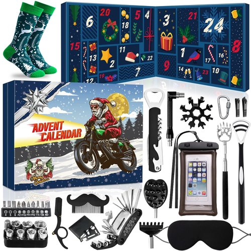 MOVINPE Gadget Advent Calendar for Men Teenage Boys 2025 Christmas, Gadgets Tools Funny Socks, Gua Sha Facial Tools, Paracord Survival Bracelet, 24 Days Gifts for Son, Boyfriend, Husband, Dad
