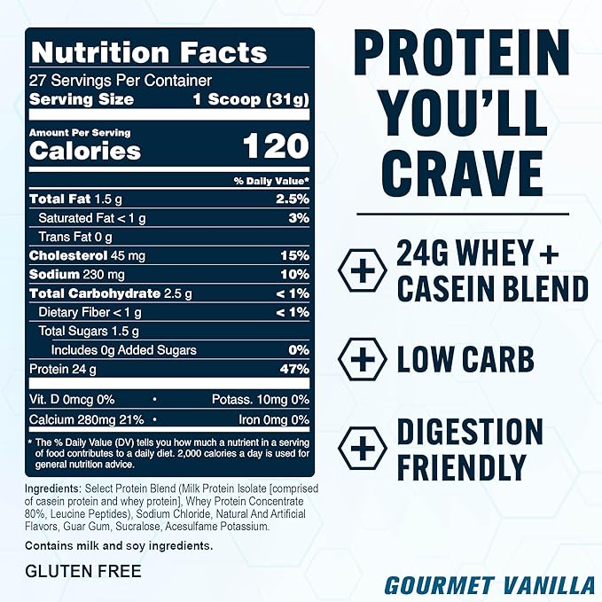 PEScience Select Protein Powder, Whey and Casein Blend, Clean Protein Powder for Women and Men, Low Calorie, Low Carb, Keto Friendly, Gluten Free - Gourmet Vanilla - 27 Servings