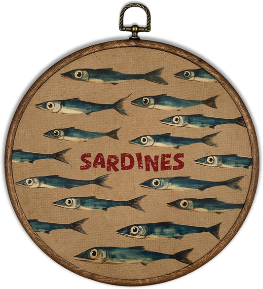 XBBMGG Vintage Sardine Fish Wall Art - Nautical Coastal Decor | Framed Canvas Print 10x10 Inch