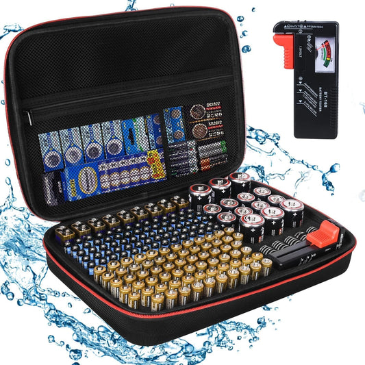 199+ 9V Battery Organizer Holder Storage Case with Tester,Waterproof Carrying Case Bag,Battery Vault Box for Garage