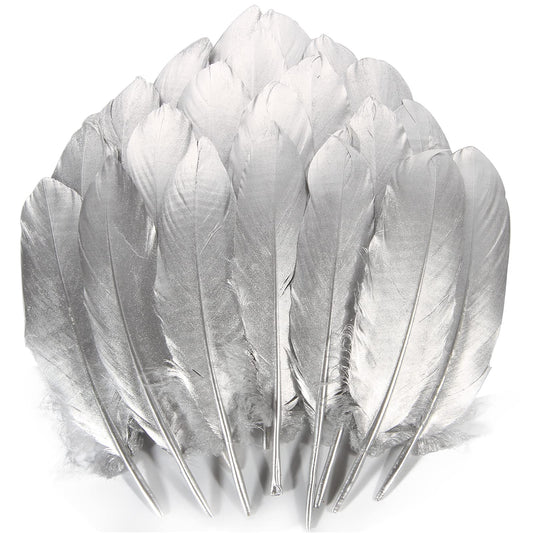 THARAHT 120pcs Silver Goose Feathers Natural Bulk 6-8 inch 15-20cm for Crafts DIY Cosplay Wedding Party Halloween Decoration Goose Nagoire Feathers