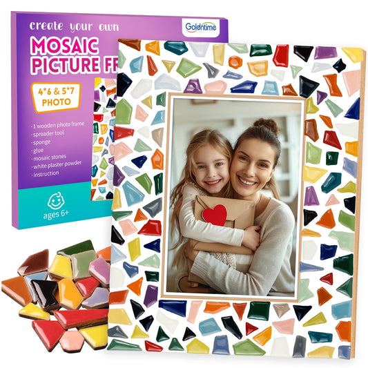goldentime Decorate Your Own Mosaic Picture Frame - DIY Mosaic Craft Kits Fun Arts and Crafts for Adults Christmas Valentine Birthday Mother’s Day Gifts