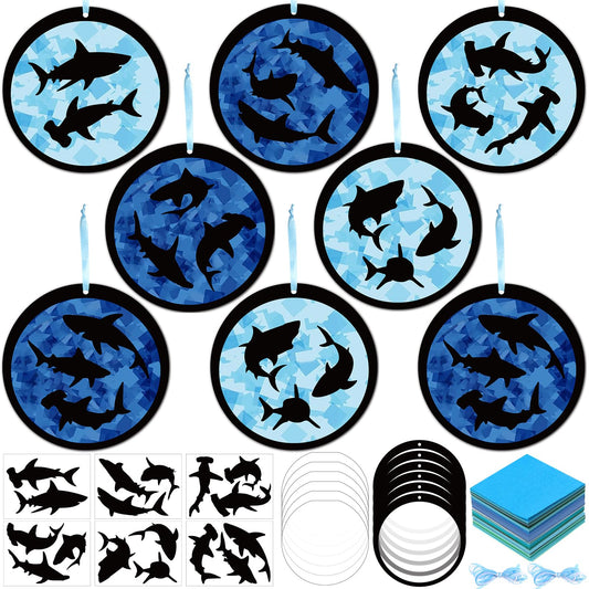 Tinlade 24 Set Summer Shark Crafts Under The Sea Shark Tissue Paper Suncatcher Craft Kit DIY Beach Ocean Animal Hanging Ornaments Make Your Own Window Decor Summer Classroom Party Decoration Supplies