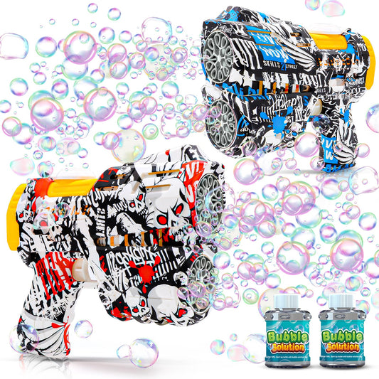 2 Pack Bubble Guns for Kids, Rechargeable LED Light Up Graffiti Bubbles Machine Blower with 2 Bottles Refill Solution for Kids 4-8, Bubble Makers Blaster for Toddlers