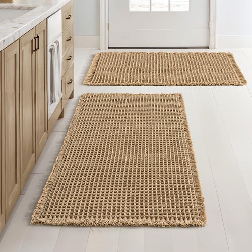 MIULEE Waffle Bathroom Rugs Set of 2 - Non-Slip, Ultra Soft, Super Absorbent Mats | Brown, 18x30 Inch
