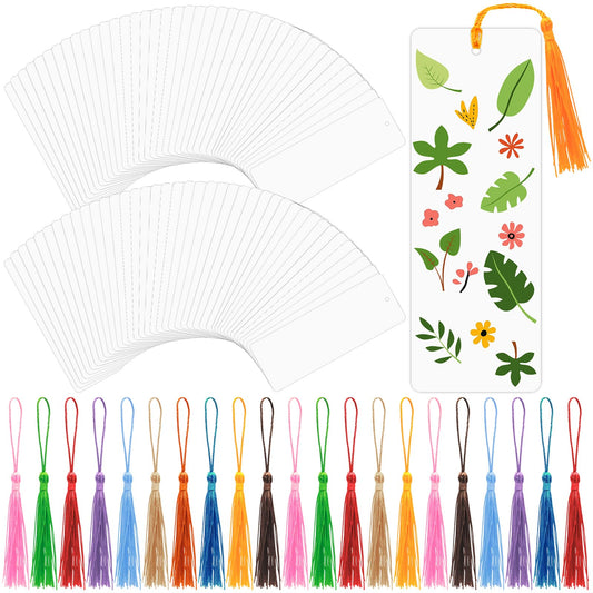 DSYIL 200 Pcs Blank Bookmarks with 200 Pcs Tassels, DIY Bookmarks Bulk, Heavyweight Paper Book Marks Making Kits for Classroom Projects and DIY Craft, 5.5 x 2 Inches