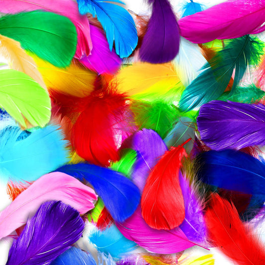 Tigeen 3000 Pcs Colorful Craft Feathers Bulk 3-5 Inches Colorful Feathers for Mardi Gras Table Centerpiece Rainbow Themed Decoration Wedding Mask Carnival Party Supply