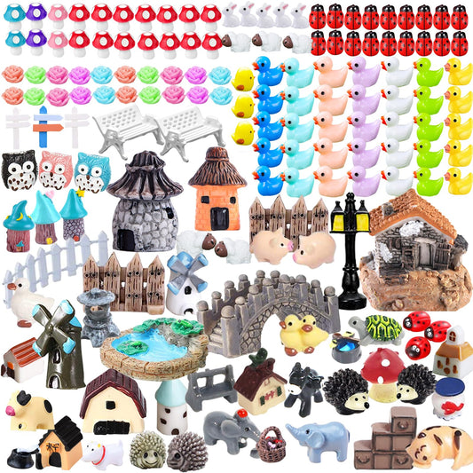 162 Pcs Miniature Fairy Garden Accessories, Fairy Garden Kit, Including Animals, Mini Houses, Miniature Figurines, Micro Landscape Ornaments for Dollhouse Bonsai Terrarium Decor, Garden DIY Kit