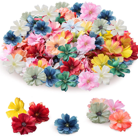Janinka 120 Pcs Small Flowers for Crafts Mini Faux Flowers Artificial Silk Daisy Peony Fabric Floral Arrangement Decor for Graduate DIY Wreath Bouquet Wedding Baby Shower Home Party Decor(Multicolor)