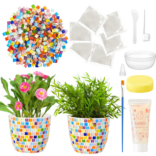 Tioncy 2 Set Mother's Day Mosaic Coaster DIY Vase Mosaic Painting Kit for Adults Gift, DIY Arts and Craft Kits Vase Flower Accessories Art Kit for Room Decor Craft, Home Decor Gifts(Rainbow)