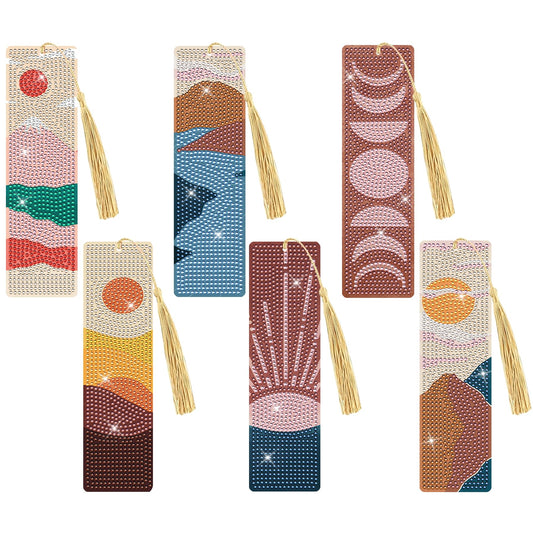 Boho Diamond Art Bookmarks Kit - DIY Diamond Painting Bookmarks with Sun and Moon Mountain Painting Kits for Making Beginner Kids Adults