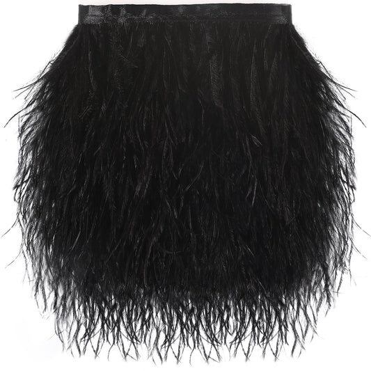 SOGUGOM Black Ostrich Feather Trim - 1.5Ply 2Yards 4-5Inch Feathers Fringe Ribbons Trim for Sewing, Dress, Craft Projects, Halloween Costumes, Holiday Dance Parties(Black)