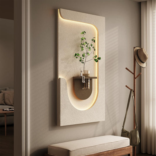 Large LED 3D Textured Neutral Wall Art Decor for Hallway, Vertical Lighted Minimalist Beige Artwork for Walls, Sandstone Textured Backlit Wall Decor for Living Room, Entryway, Dining Room, Home Office