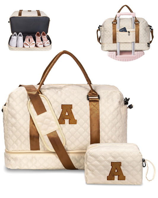 Vogewood Mom Gifts-Women Birthday Gifts-Graduation Gifts for Teenage Girls-Personalized Duffle Bag with Shoe Compartment, Kids Overnight Bag,Travel Weekend Bag, Gift for Women Friend Niece (Letter A)