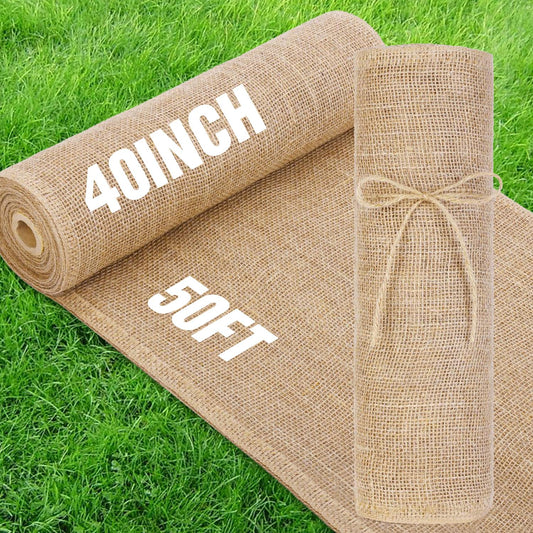 Wukfuiui 40" x50 Feet Burlap Fabric Natural Burlap Roll Multipurpose Burlap Tree Wrap Premium Weed Barrier Erosion Jute Fabric for Gardening, Weddings, Crafts & Holiday Decor – Wedding Aisle Runner