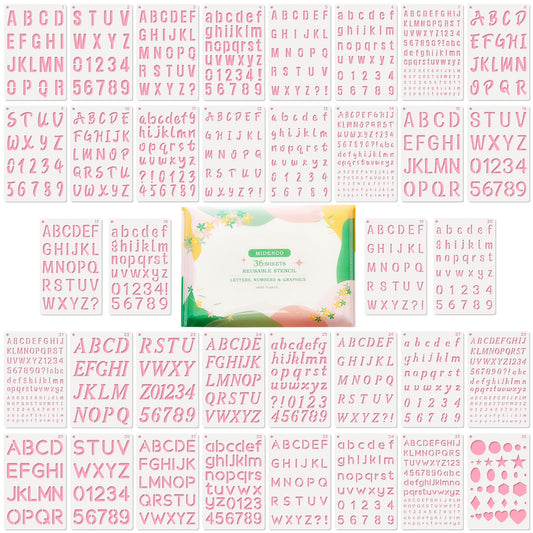 Midenco Reusable Small Letter Stencils for Painting, 36 Pcs (1/4, 1/2, 3/4, 1, 5/4 in.) Plastic Templates with Number & Alphabet - DIY Crafts