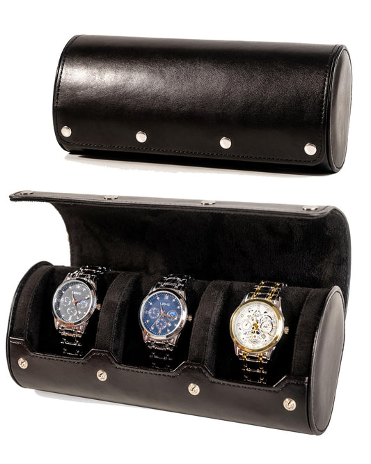 MR.OKAY 3 Watch Travel Case-Classic Leather Watch Case With Superb Texture.Portable Watch Roll Or Organizer For Storage And Display. Men's Great Gift For Traveling,100% Handmade by Artisans.