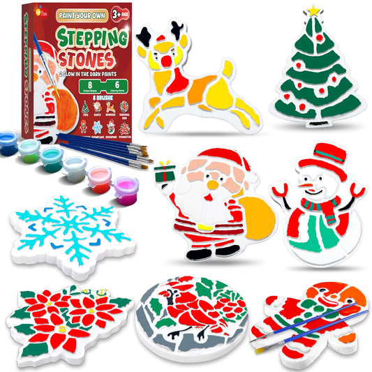 EggSun 8Pcs Stepping Stones Painting Crafts Kit for Kids 4 8 6, DIY Garden Stones Outdoor Paint Your Own Ceramic Unicorn Arts and Crafts for Boys Girls Ages 4 7 9 10 12 Christmas Birthday Gifts