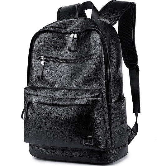 weiatas Black Leather Laptop Backpack for Men Women Work Travel, College School Backpack Casual Daypack fits 15.6 Inch