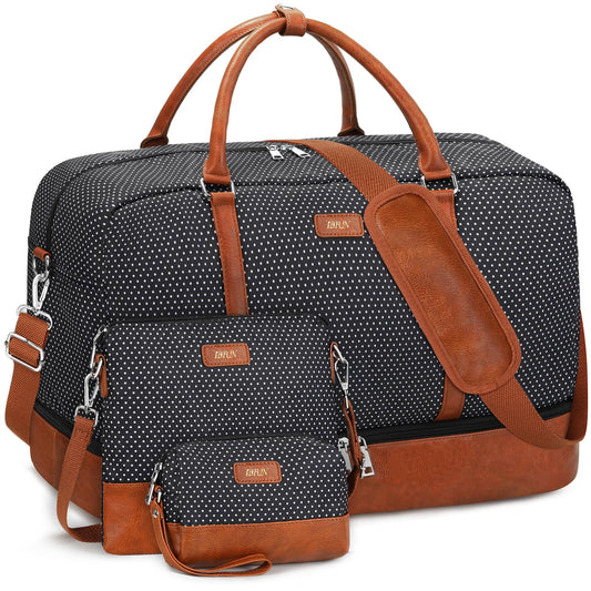 IBFUN Weekender Bags for Women, 21" Weekender Travel Bag, Travel Duffle Bag with Shoe Compartment Carry on Overnight Duffel Bag for Weekend Travel Business Trip, 3PCS