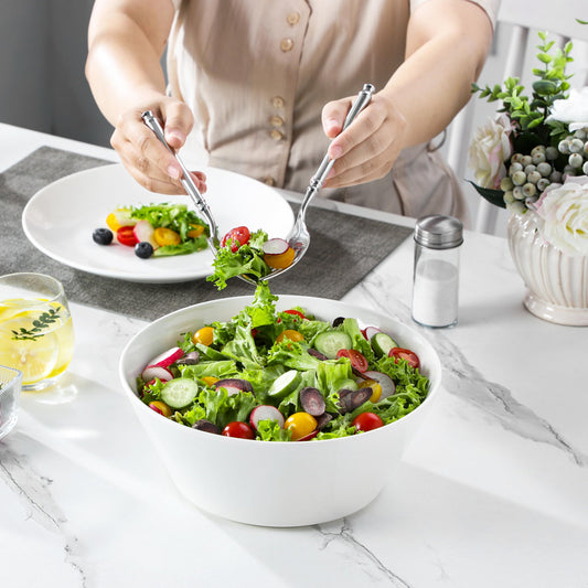 MALACASA Serving Bowls, 105 OZ Large Salad Bowls Set of 2, Porcelain White Bowls for Kitchen, Deep Bowls for Salad, Soup, Pho and Fruit, Ceramic Serving Bowls for Party, Microwave Safe, Series Regular