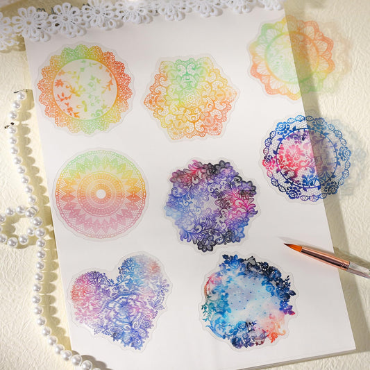 Kigofora 60pcs Lace Border Stickers for Scrapbooking, 6 Packs Gradient Pastel Transparent PET Floral Lace Strips, Watercolor Aesthetic Edge Stickers for Journaling, Card Making, DIY Crafts & Planners