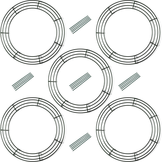 Upstout 5-Pack 14 Inch Wire Wreath Frame – Round Metal Wreath Form with Ring Design for DIY Crafts, Floral Projects, and Home Decor – Dark Green Wire Frame for Christmas Holiday & Weddings