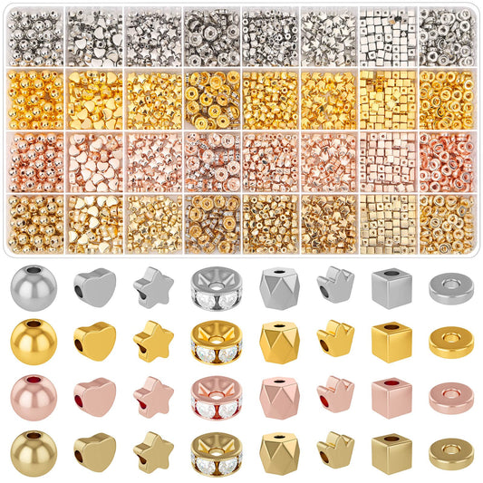 selizo 2240 Pieces Spacer Beads for Jewelry Making in 8 Styles, Assorted Gold Beads for Bracelets Making, Crafts(Gold, Sliver, Rose Gold, KC Gold)